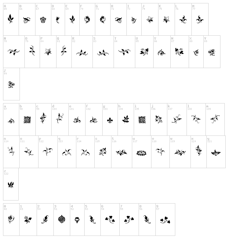 Rough Fleurons font map